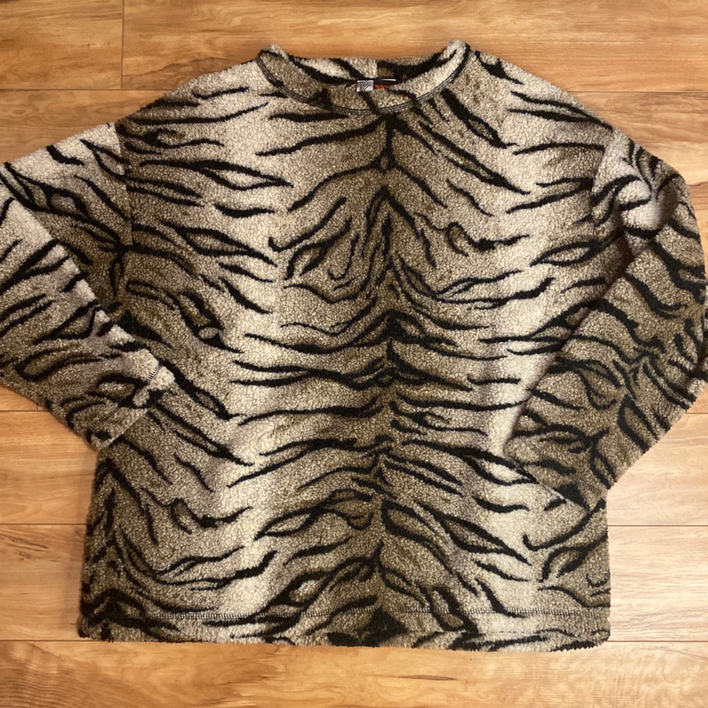 Vintage 80s Katesport Tiger Print Teddy Sweater